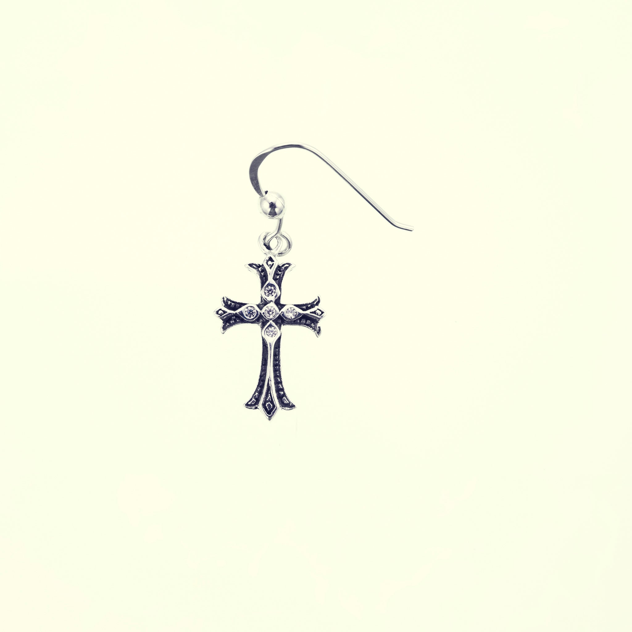 Cross on Cross Hook Earring : (White CZ)