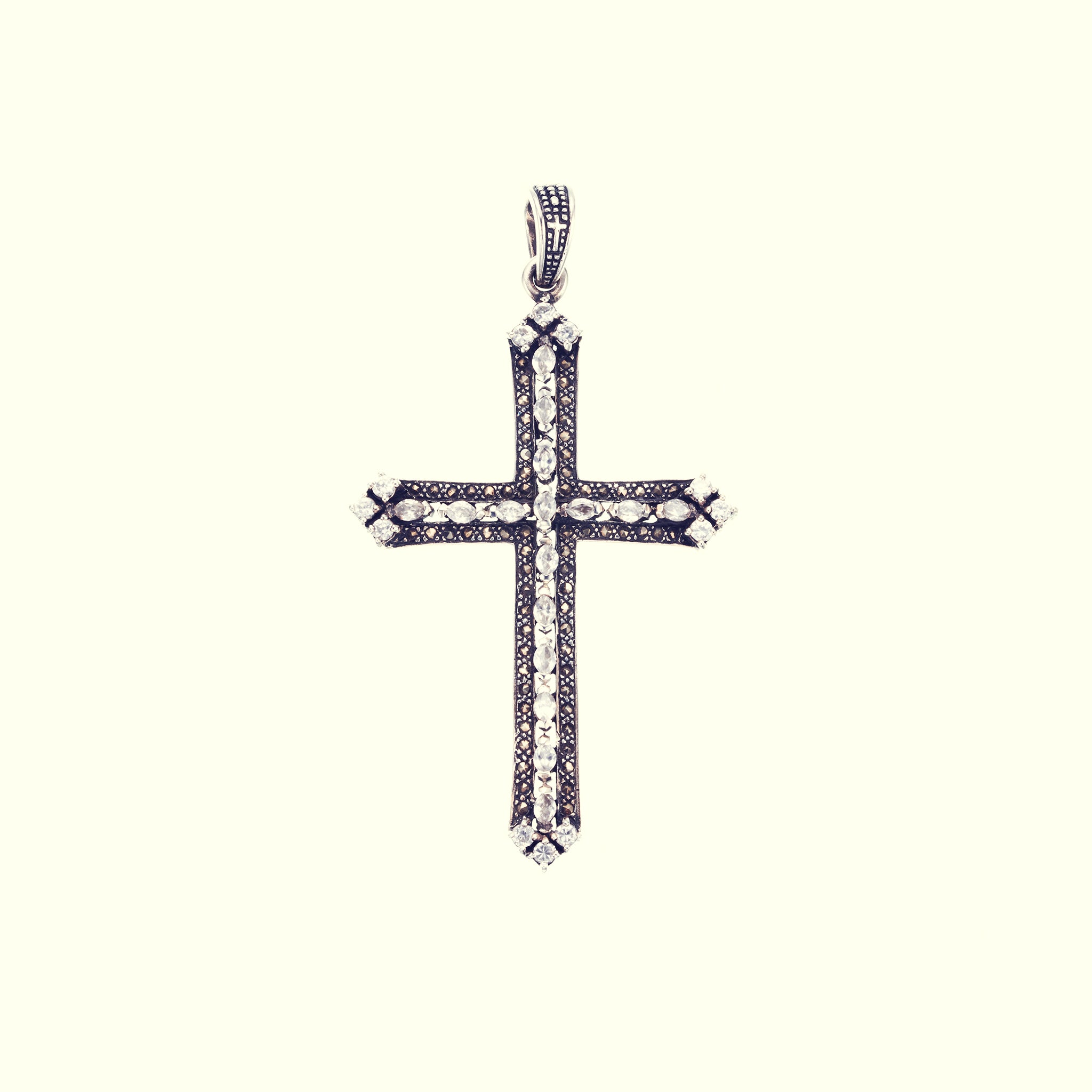 Marcasite Cross Pendant : S (White CZ)｜マーカサイトクロス 