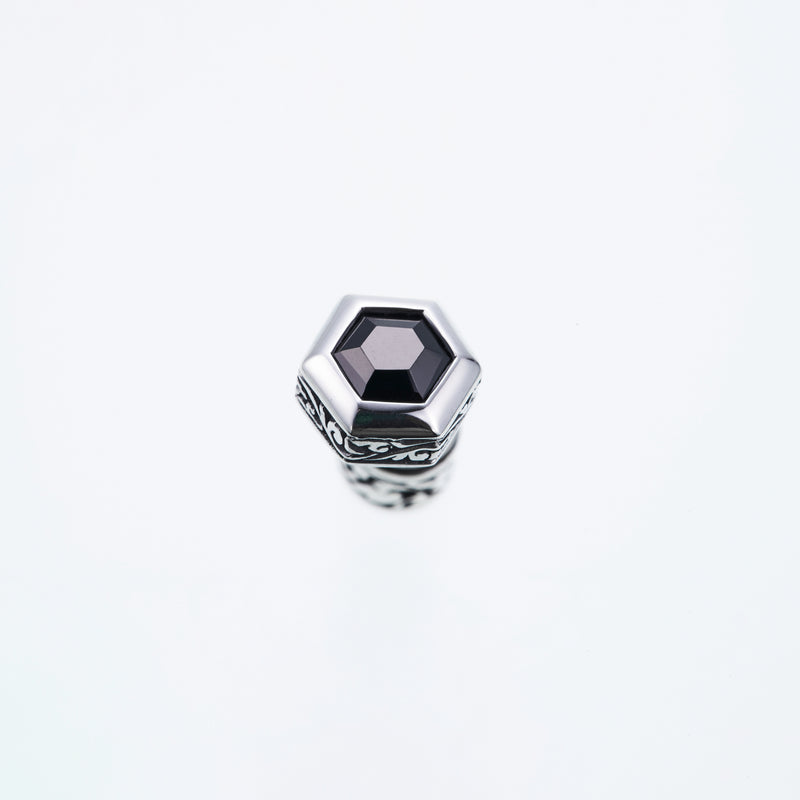Jeweled Ivy Hexagon Stud : (Black CZ)-ZOCALO.JAPAN