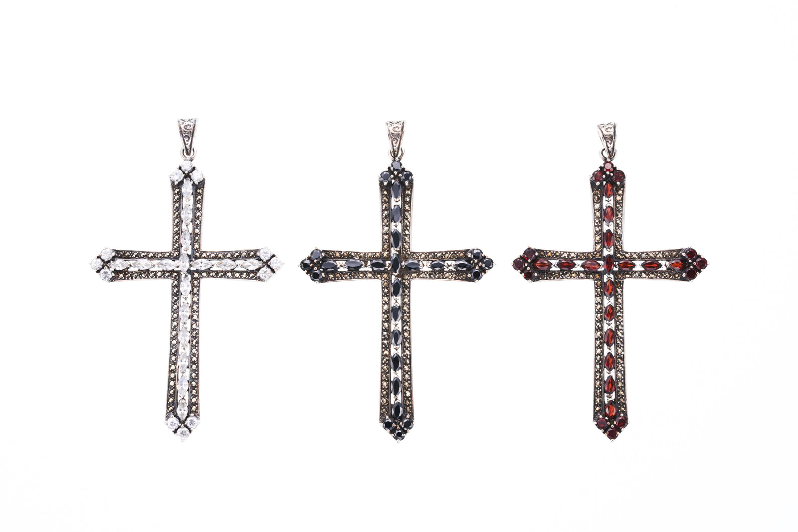 Marcasite Cross Pendant : L (Garnet)｜マーカサイトクロス 