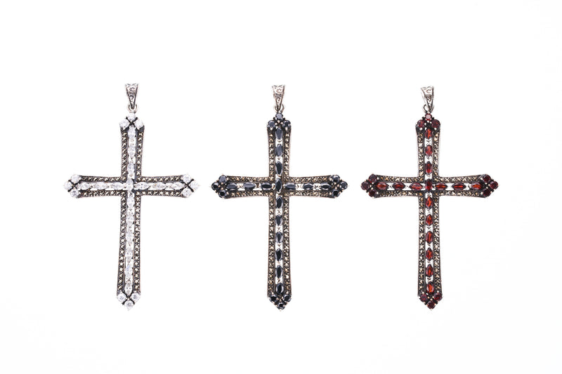 Marcasite Cross Pendant : L (Black CZ)-ZOCALO.JAPAN