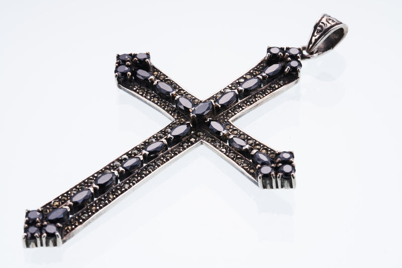 Marcasite Cross Pendant : L (Black CZ)-ZOCALO.JAPAN