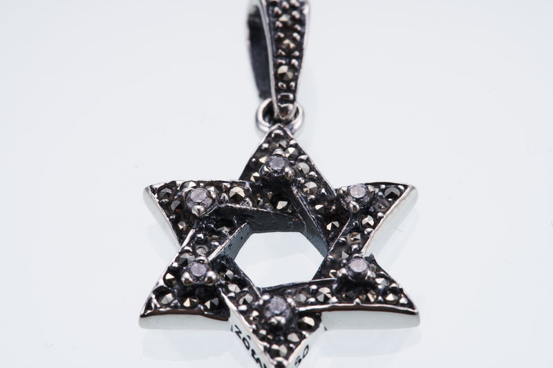 Mens Diamond Star of David Jewish Pendant 14K White Gold 1.20ct