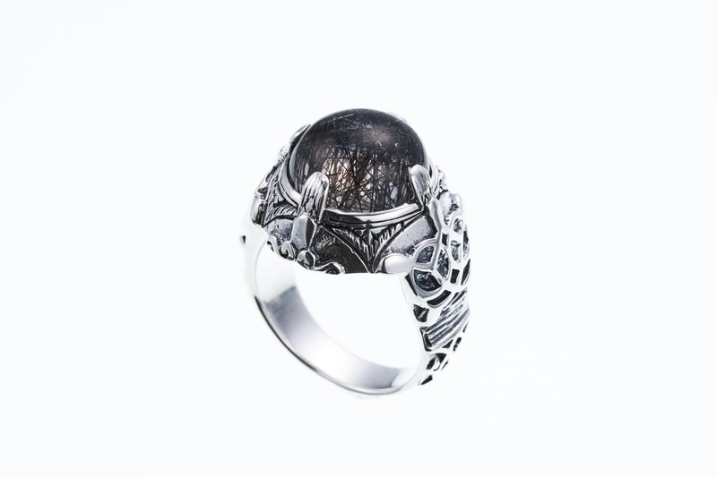 Islamic round ring: Black Rutilated Quartz – ZOCALO JAPAN OFFICIAL