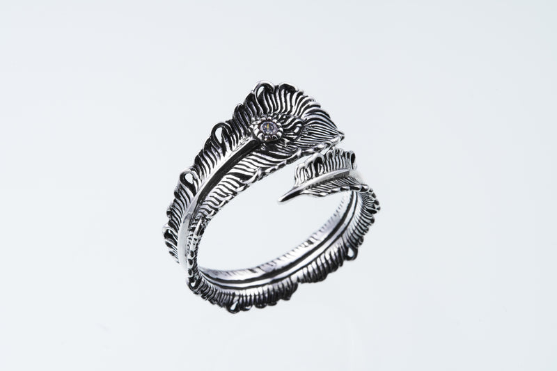 Phoenix Tail Feather Ring : White CZ-ZOCALO.JAPAN