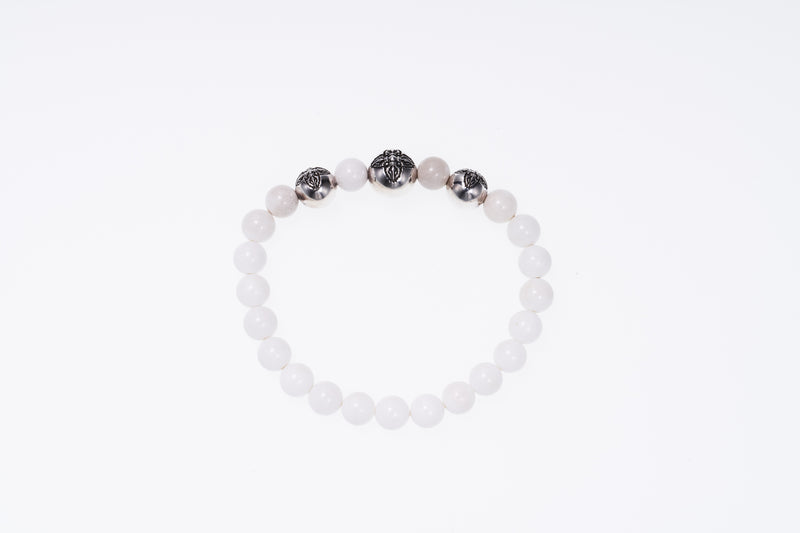 Stone Bracelet With Double Dorje Ball : (White agate)-ZOCALO.JAPAN