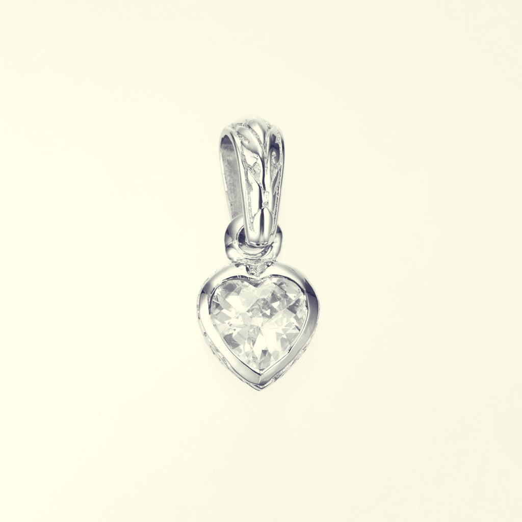 Jeweled Ivy Heart Pendant : L (White CZ)｜ジュエルド・アイビー