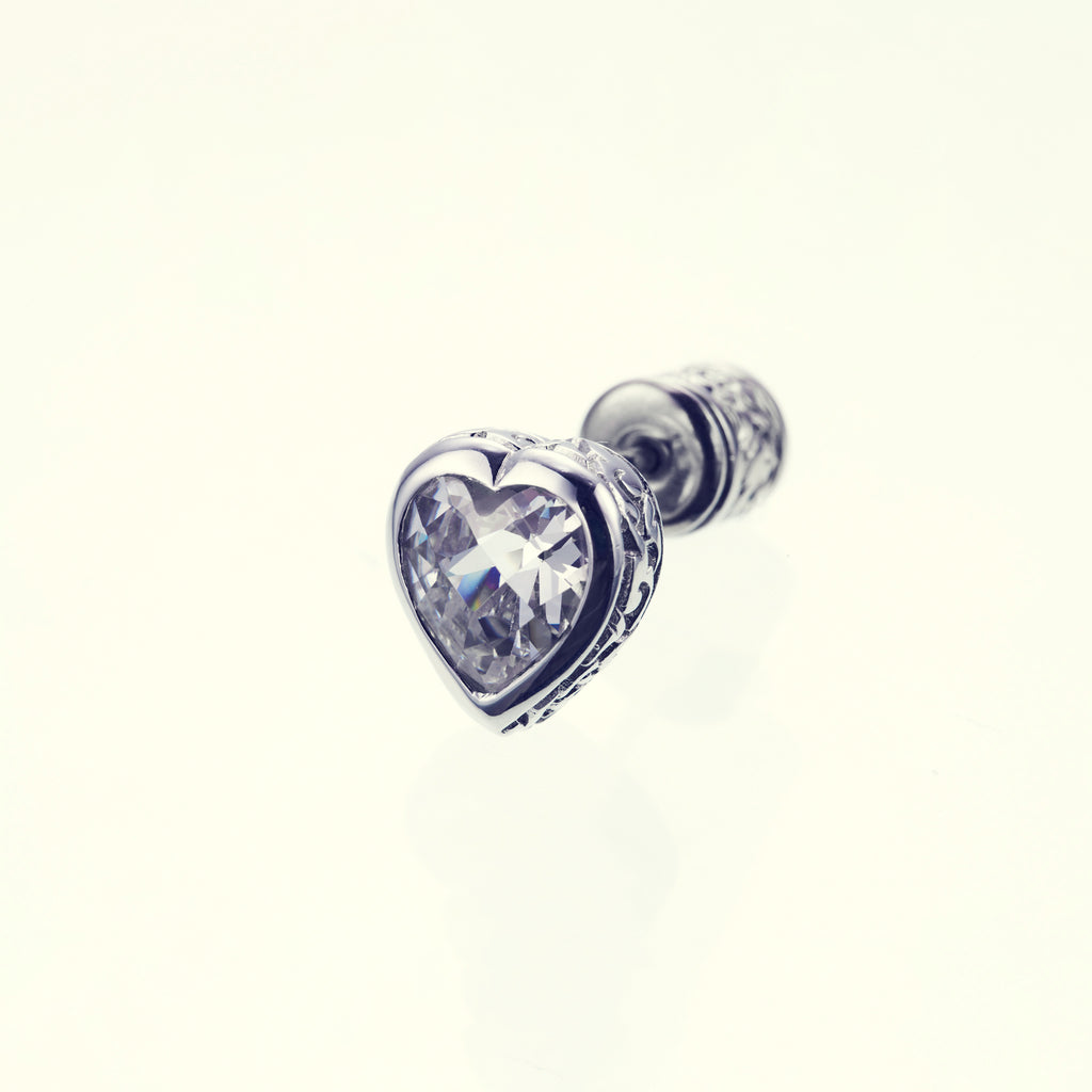 Jeweled Ivy Heart Stud : (L) White CZ｜ジュエルド・アイビー