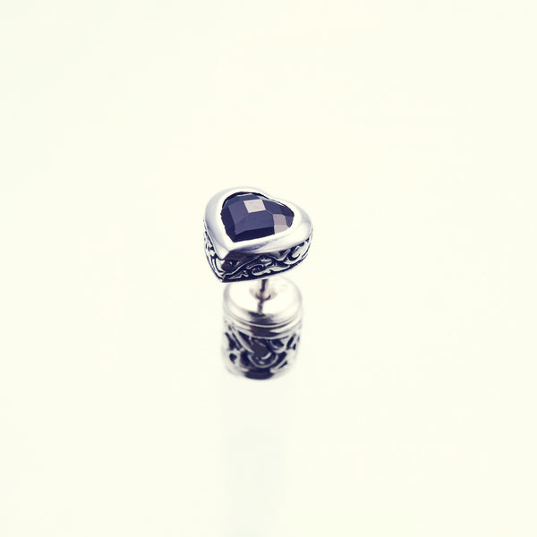 Jeweled Ivy Heart Stud : S (Black CZ)｜ジュエルド・アイビー