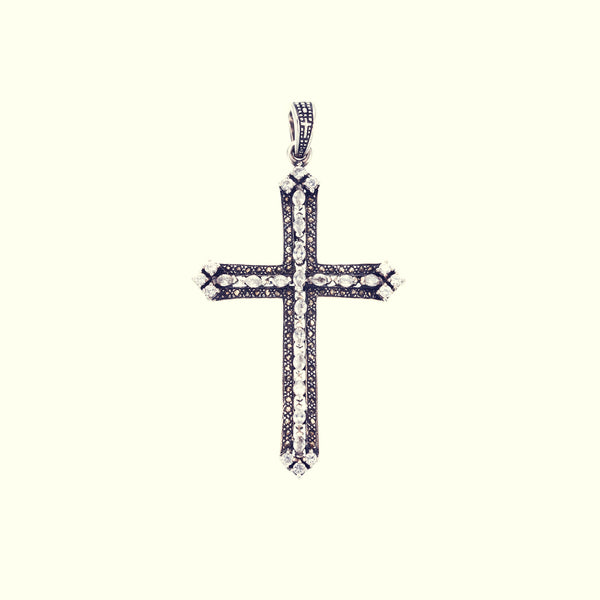 Marcasite Cross Pendant : S (Black CZ)｜マーカサイトクロス