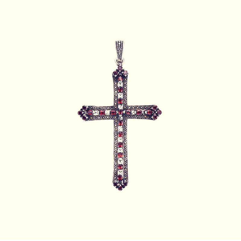 Marcasite Cross Pendant : S (Garnet)-ZOCALO.JAPAN