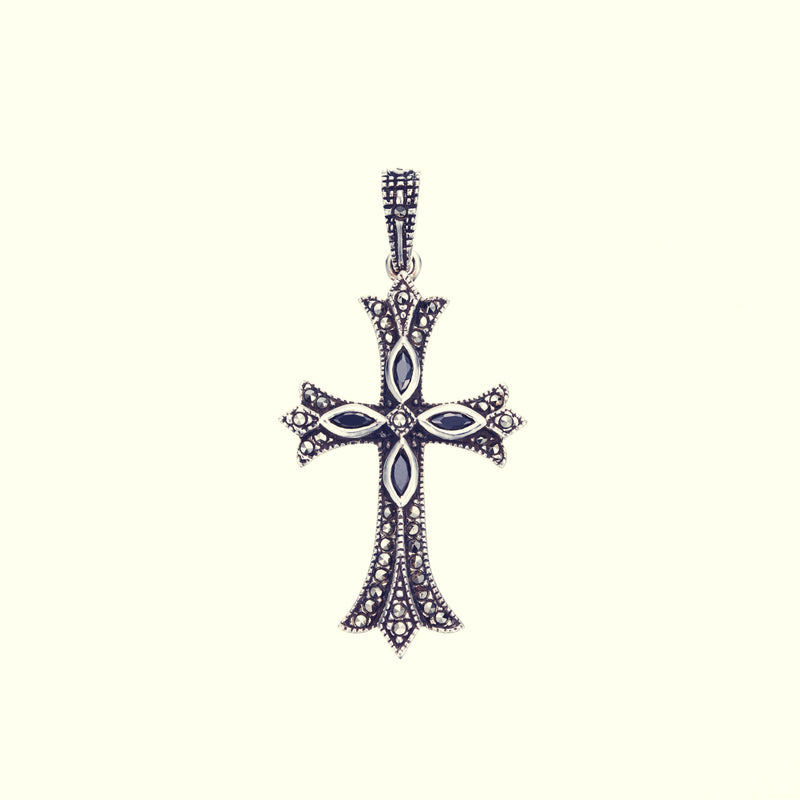 Cross On Cross Pendant : S (Black CZ)-ZOCALO.JAPAN