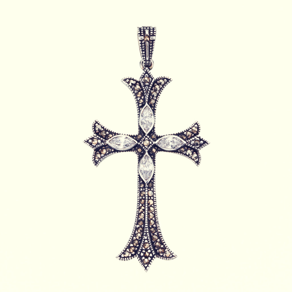 Cross On Cross Pendant: L (White CZ) | Cross on cross pendant top 