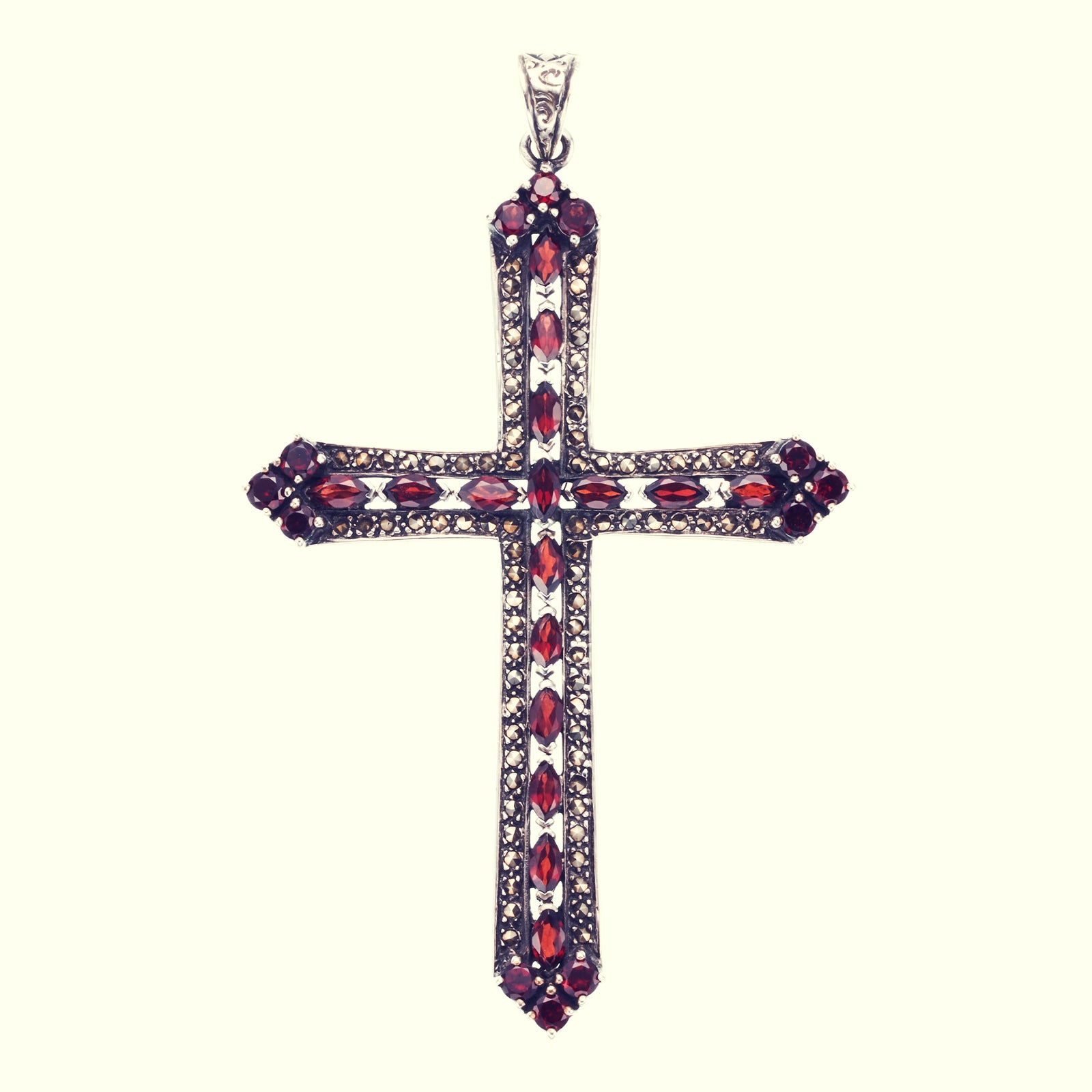 Marcasite Cross Pendant : L (Garnet)｜マーカサイトクロス