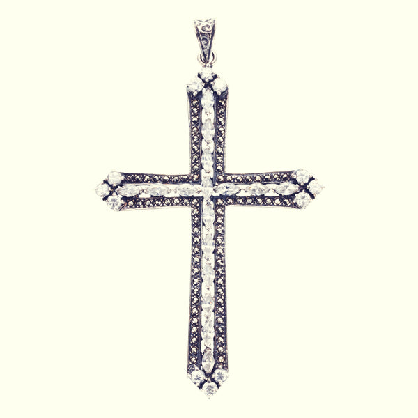 Marcasite Cross Pendant : L (White CZ)-ZOCALO.JAPAN