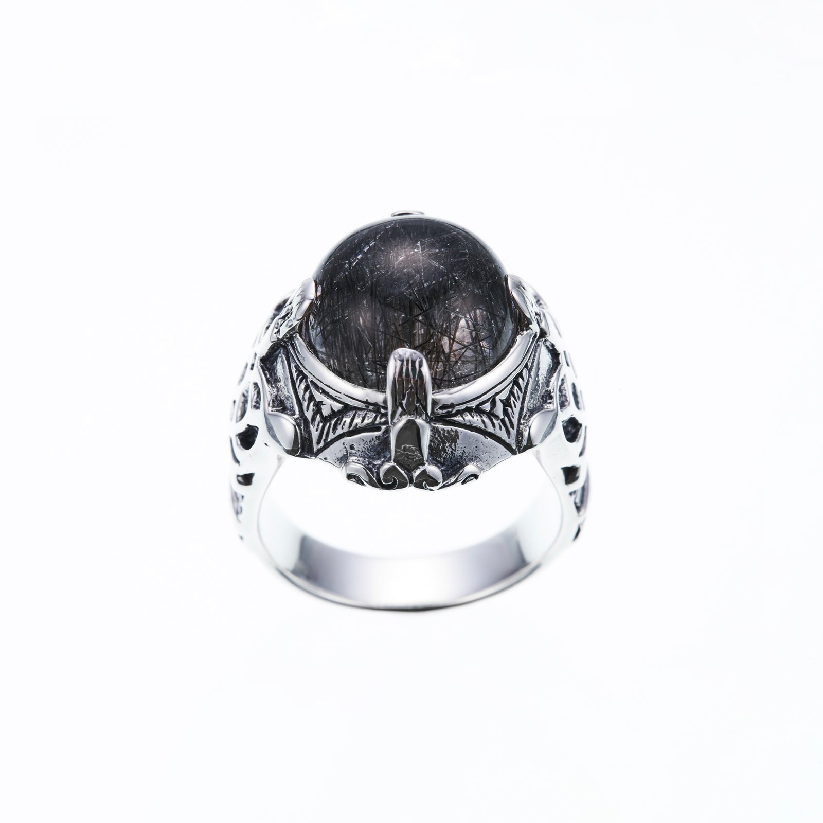 Islamic Round Ring Black Rutilated Quartz 21
