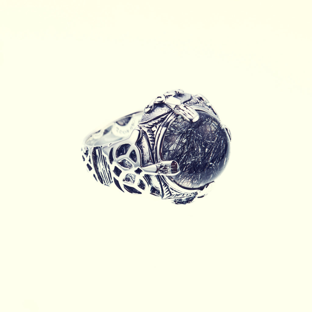 Islamic Round Ring : Black Rutilated Quartz｜イスラミック