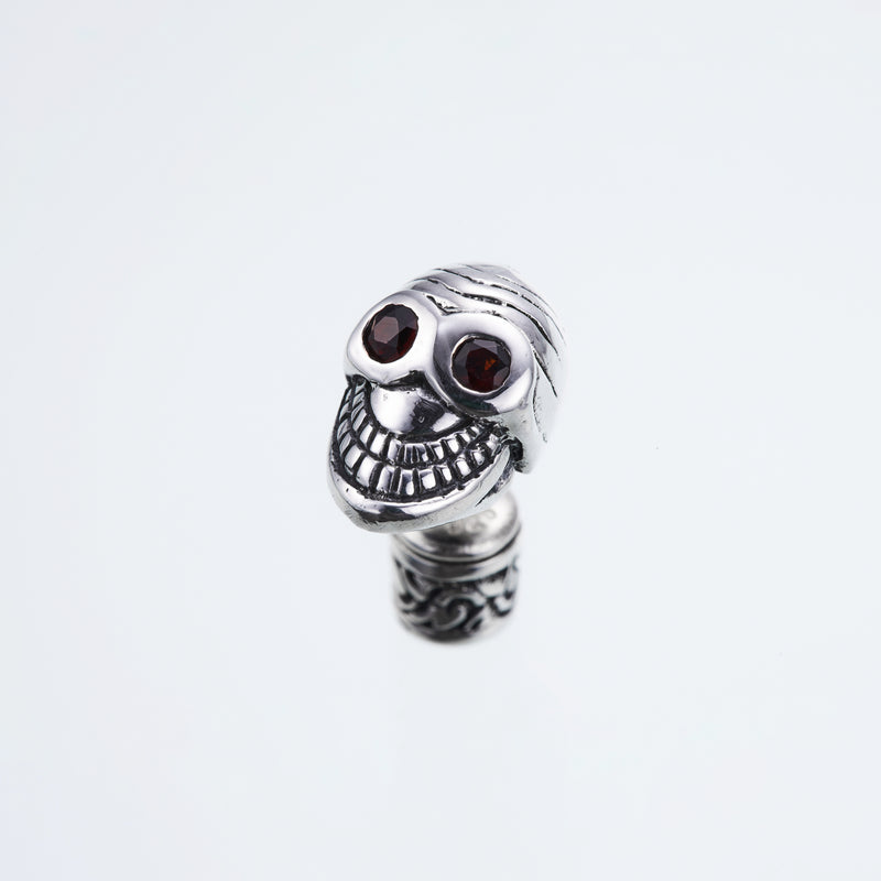 Jeweled Tibetan Smile Skull Stud : (Garnet CZ)-ZOCALO.JAPAN