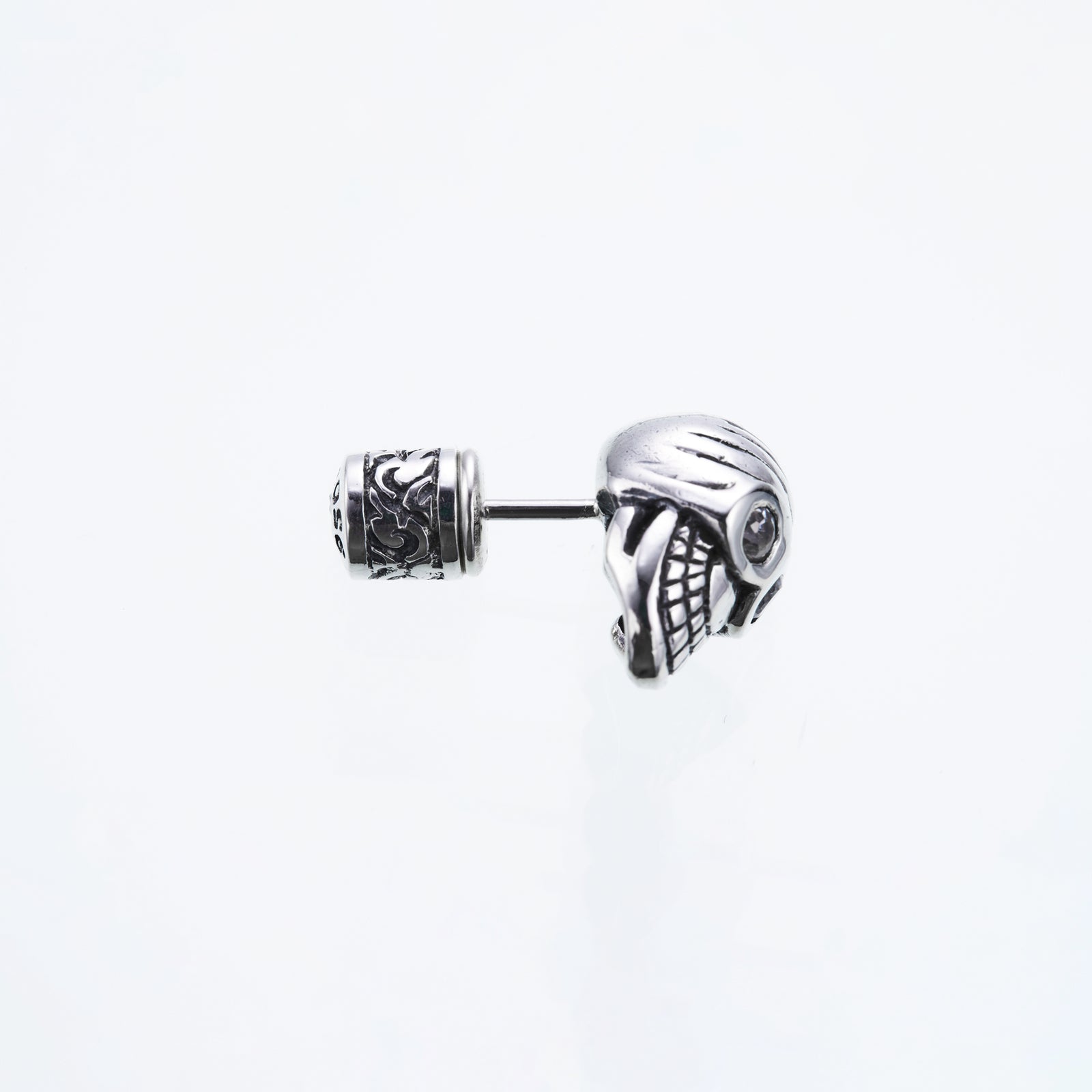 Jeweled Tibetan Smile Skull Stud (White CZ)｜ジュエルド