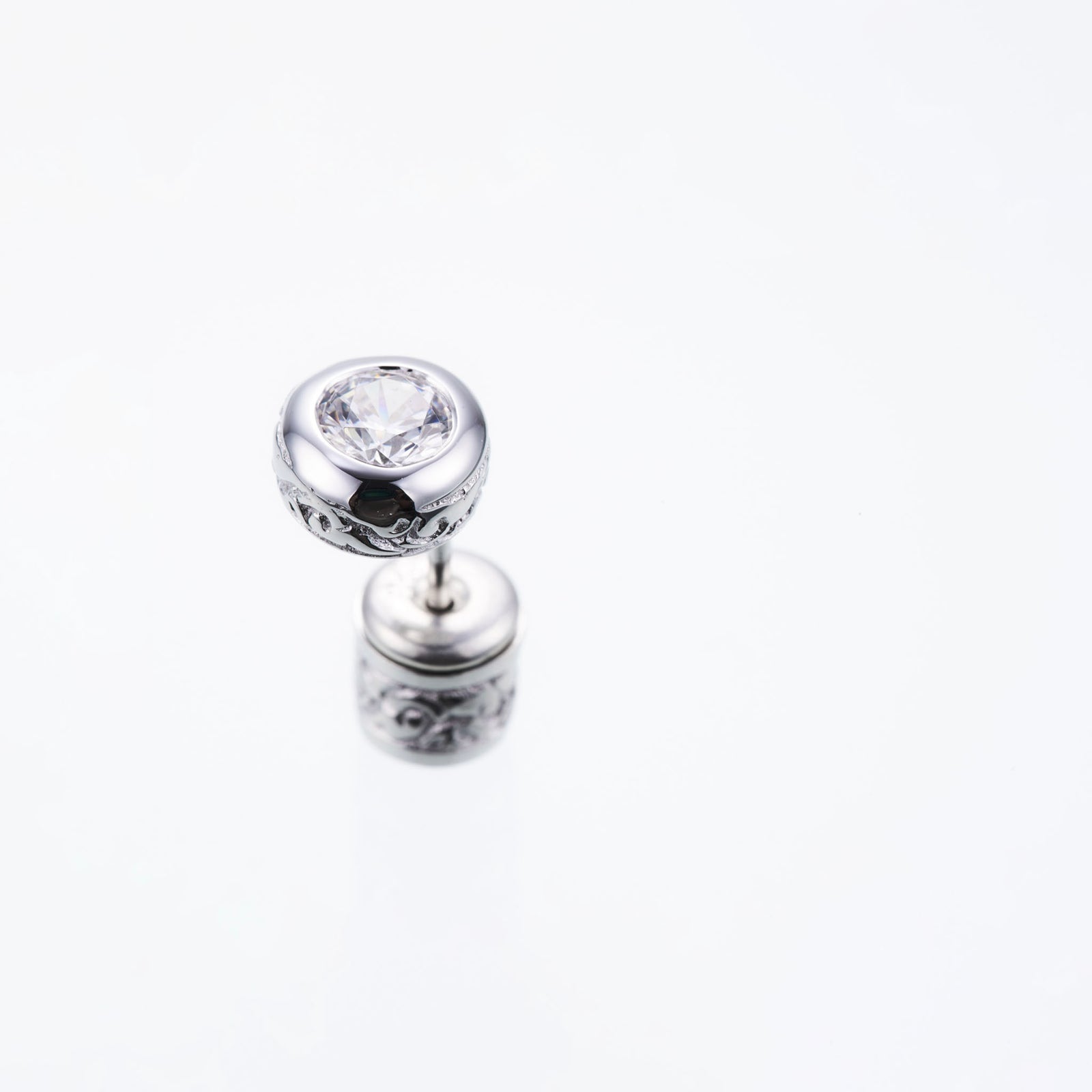 Jeweled Ivy Round Stud : M (White CZ)｜ジュエルド・アイビー 